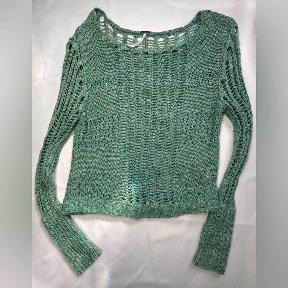 Free People Marled Open Knit Crop Sweater- M
